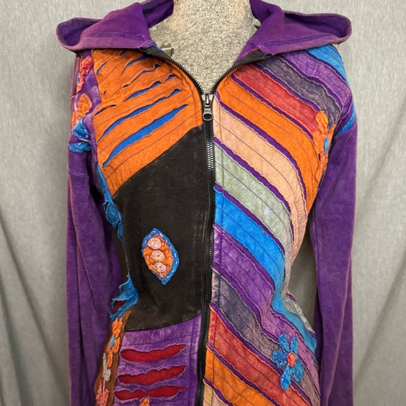Rising International MultiColored Patchwork Hooded Jacket - Zip Front - M - Picture 1 of 5